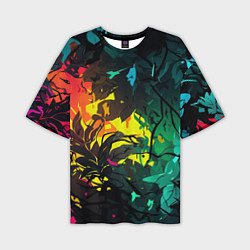 Мужская футболка оверсайз Яркие разноцветные абстрактные листья