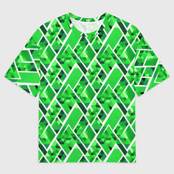 Футболка оверсайз мужская Зелёные треугольники и белые полосы, цвет: 3D-принт