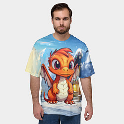 Футболка оверсайз мужская Милый дракон оранжевого цвета, цвет: 3D-принт — фото 2