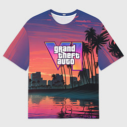 Футболка оверсайз мужская GTA 6 лого на фоне заката, цвет: 3D-принт