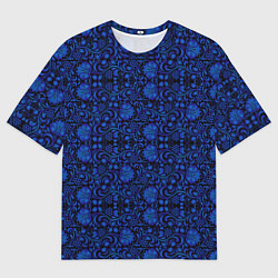 Футболка оверсайз мужская Гжельская роспись на чёрном фоне, цвет: 3D-принт
