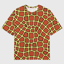 Мужская футболка оверсайз Паттерн красных плит на жёлтом