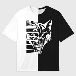 Мужская футболка оверсайз Волк - чёрно белое
