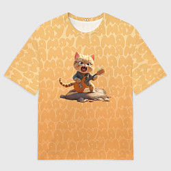 Мужская футболка оверсайз Рыжий кот с гитарой