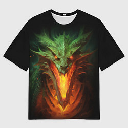Футболка оверсайз мужская Зеленый огнедышащий дракон, цвет: 3D-принт
