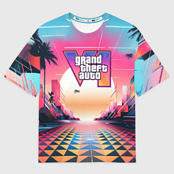 Футболка оверсайз мужская GTA 6 retro abstract logo, цвет: 3D-принт