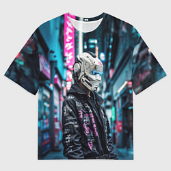 Мужская футболка оверсайз Тинейджер в кибернетическом шлеме