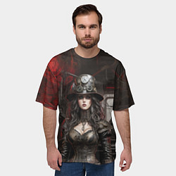 Футболка оверсайз мужская Девушка в цилиндре стимпанк, цвет: 3D-принт — фото 2