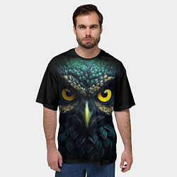 Футболка оверсайз мужская Бирюзовая сова с желтыми глазами, цвет: 3D-принт — фото 2