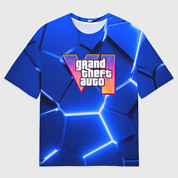 Футболка оверсайз мужская GTA 6 лого на фоне разлома синих плит, цвет: 3D-принт