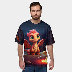 Футболка оверсайз мужская Удивленный дракон и свечки, цвет: 3D-принт — фото 2