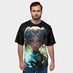 Футболка оверсайз мужская Аниме фрирен - зеленое свечение, цвет: 3D-принт — фото 2