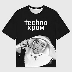 Мужская футболка оверсайз Techno храм монашка и четки с крестиком