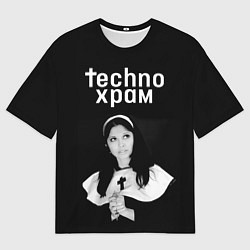 Футболка оверсайз мужская Techno храм монашка смотрит в небо, цвет: 3D-принт
