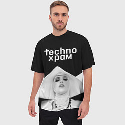 Футболка оверсайз мужская Techno храм монашка в белом, цвет: 3D-принт — фото 2
