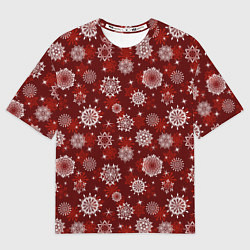 Футболка оверсайз мужская Snowflakes on a red background, цвет: 3D-принт
