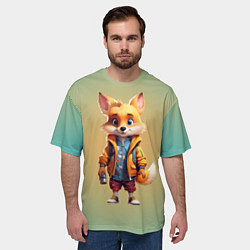Футболка оверсайз мужская Лисенок с фонариком, цвет: 3D-принт — фото 2