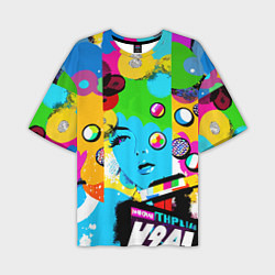 Мужская футболка оверсайз Girls face - pop art