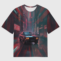 Футболка оверсайз мужская Спорткар на темной улице, цвет: 3D-принт