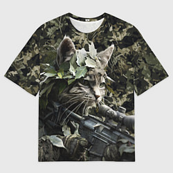 Футболка оверсайз мужская Кот снайпер в камуфляже, цвет: 3D-принт