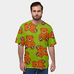 Футболка оверсайз мужская Плюшевые мишки на зеленом фоне, цвет: 3D-принт — фото 2