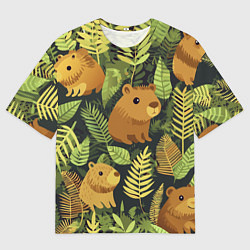 Футболка оверсайз мужская Капибары - лесной маскировочный камуфляж, цвет: 3D-принт