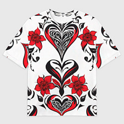 Футболка оверсайз мужская Красный узор сердце, цвет: 3D-принт