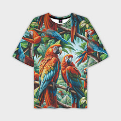 Мужская футболка оверсайз Попугаи Ара - тропики джунгли