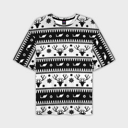 Мужская футболка оверсайз Новогодний свитер с оленями