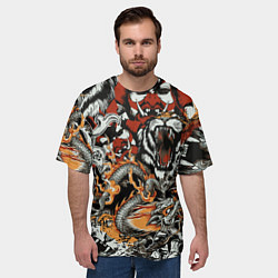 Футболка оверсайз мужская Самурай дракон и тигр, цвет: 3D-принт — фото 2