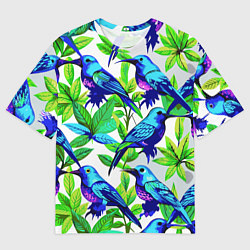 Мужская футболка оверсайз Паттерн маленькое синее колибри