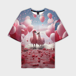 Футболка оверсайз мужская Розовые влюбленные ламы, цвет: 3D-принт