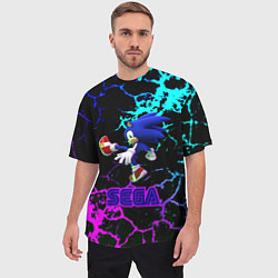 Футболка оверсайз мужская Sonic sega game неоновая текстура, цвет: 3D-принт — фото 2
