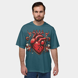 Футболка оверсайз мужская Татуировка с красным человеческим сердцем, цвет: 3D-принт — фото 2