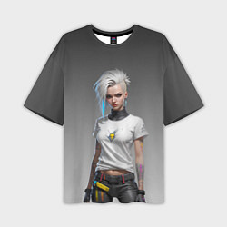 Футболка оверсайз мужская Блондинка в белой футболке Cyberpunk 2077, цвет: 3D-принт