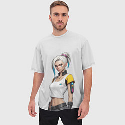 Футболка оверсайз мужская Девушка в белом топе Cyberpunk 2077, цвет: 3D-принт — фото 2