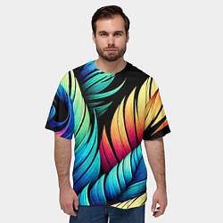 Футболка оверсайз мужская Color feathers - neon, цвет: 3D-принт — фото 2