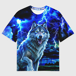Футболка оверсайз мужская Грозовой волк с молниями, цвет: 3D-принт