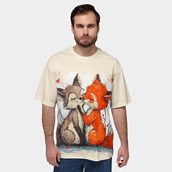Футболка оверсайз мужская Влюбленные лисички 14 февраля, цвет: 3D-принт — фото 2