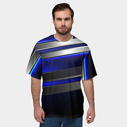 Футболка оверсайз мужская Серебряные полосы на ярком синем фоне, цвет: 3D-принт — фото 2