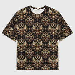 Мужская футболка оверсайз Золотой герб России паттерн