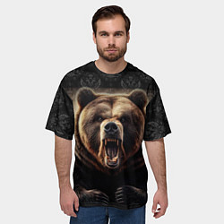 Футболка оверсайз мужская Агрессивный медведь России патриот, цвет: 3D-принт — фото 2