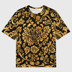 Мужская футболка оверсайз Желтые узоры хохломские