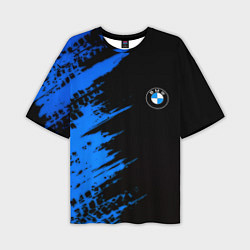 Футболка оверсайз мужская BMW краски синие, цвет: 3D-принт