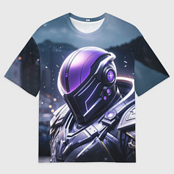 Футболка оверсайз мужская Киборг в фиолетовом шлеме, цвет: 3D-принт