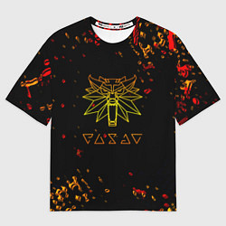 Футболка оверсайз мужская Ведьмак огненное лого краски, цвет: 3D-принт