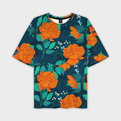 Мужская футболка оверсайз Паттерн с оранжевыми цветами