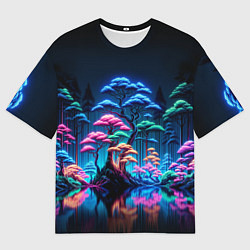 Мужская футболка оверсайз Неоновый лес - нейросеть
