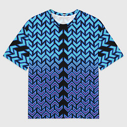 Мужская футболка оверсайз Синие стрелки на чёрном фоне киберпанк