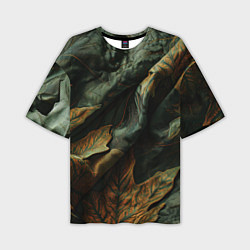 Мужская футболка оверсайз Реалистичный охотничий камуфляж из ткани и листьев